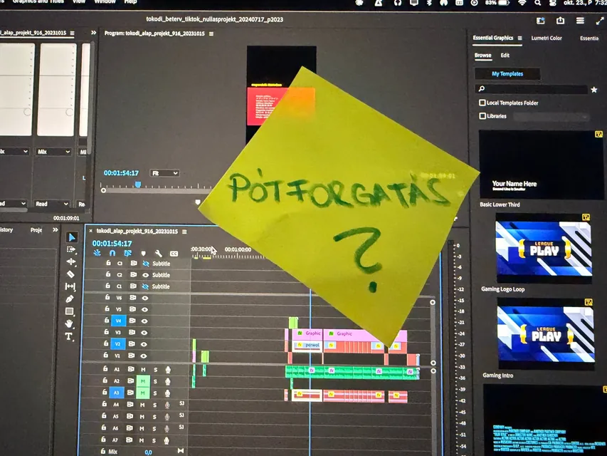 Post-it cetli a vágóprogram képernyőjén: Pótforgatás?