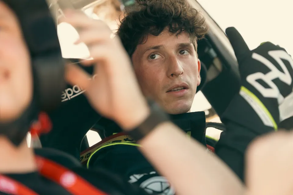 Olivér Ámon, the organiser of APX, in the car with his racing gloves on